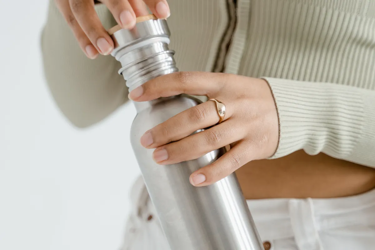 A reusable water bottle on a table
