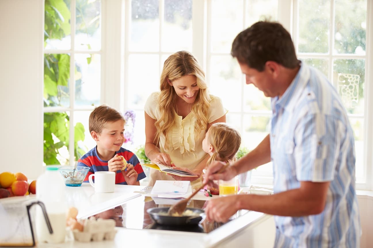 Family preparing simple meals together
