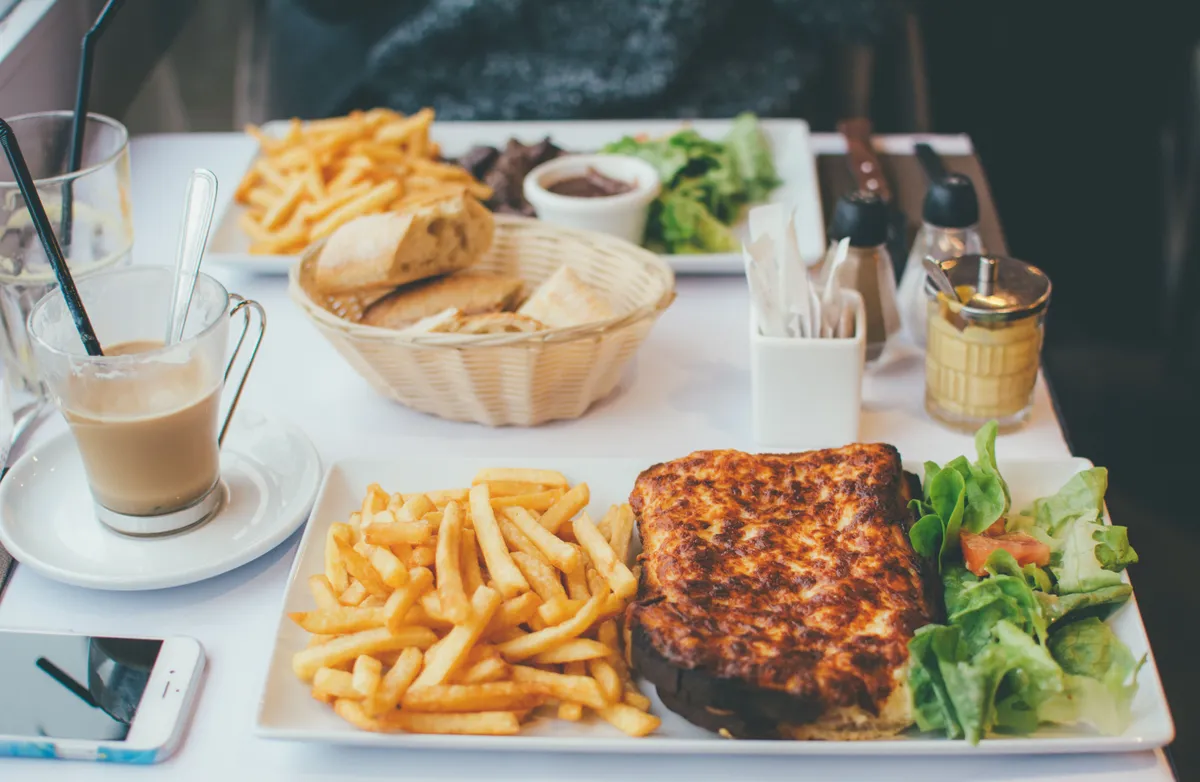 An oversized restaurant-style portion on a large plate