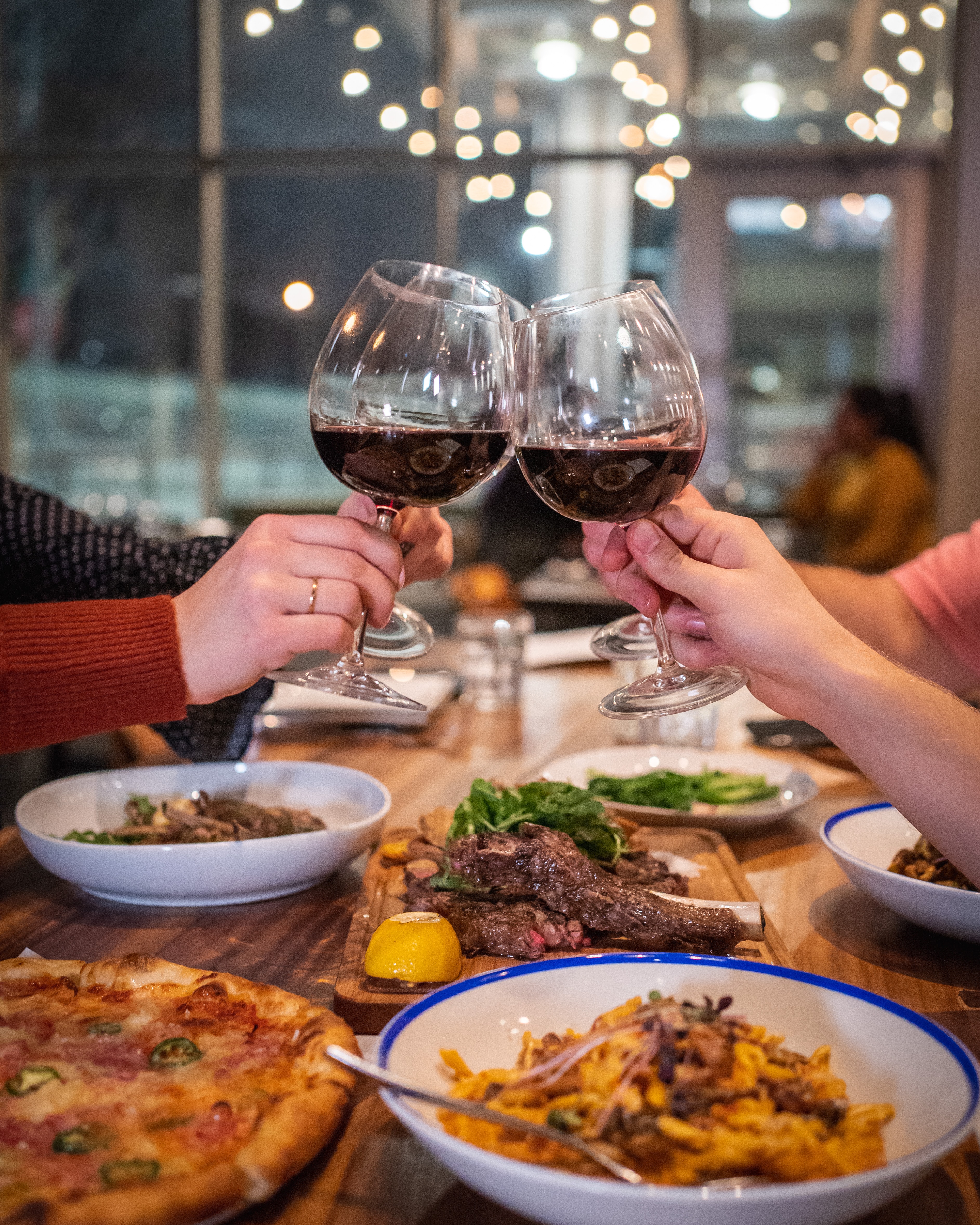 drinks and meal at a restaurant